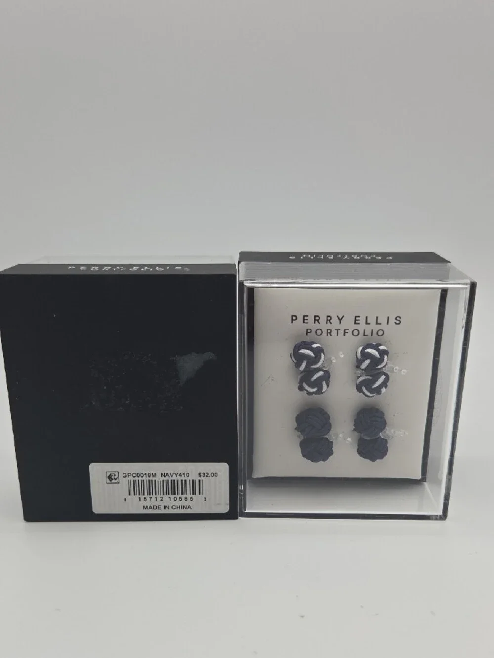 2x1 Perry Ellis Portfolio Mens Silk Knot Cufflinks Navy410